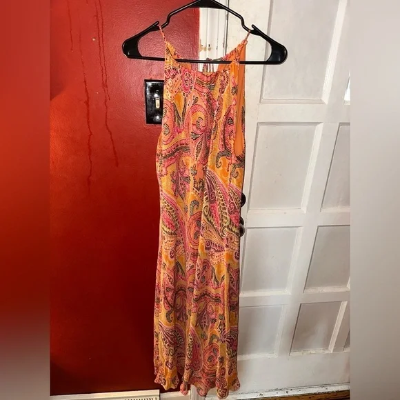 Ann Taylor Vintage Silk Paisley Print Orange Maxi Dress - Picture 3 of 8